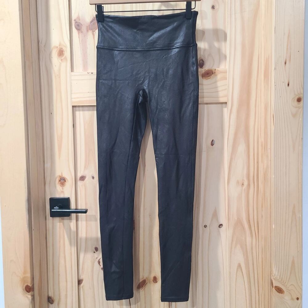Spanx Faux Leather Black Leggings 2437 Edgy Moto Womens Size M